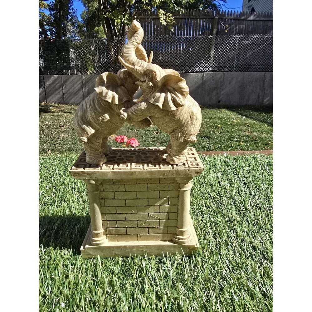 Standing Elephants Clock Mantle Free Standing Ivory Resin 10" Battery Operated - Picture 8 of 15